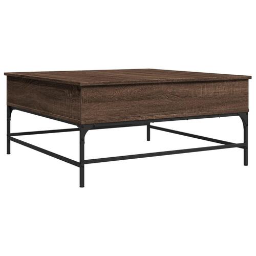 Sofabord 95x95x45 cm konstrueret træ og metal brunt egetræ