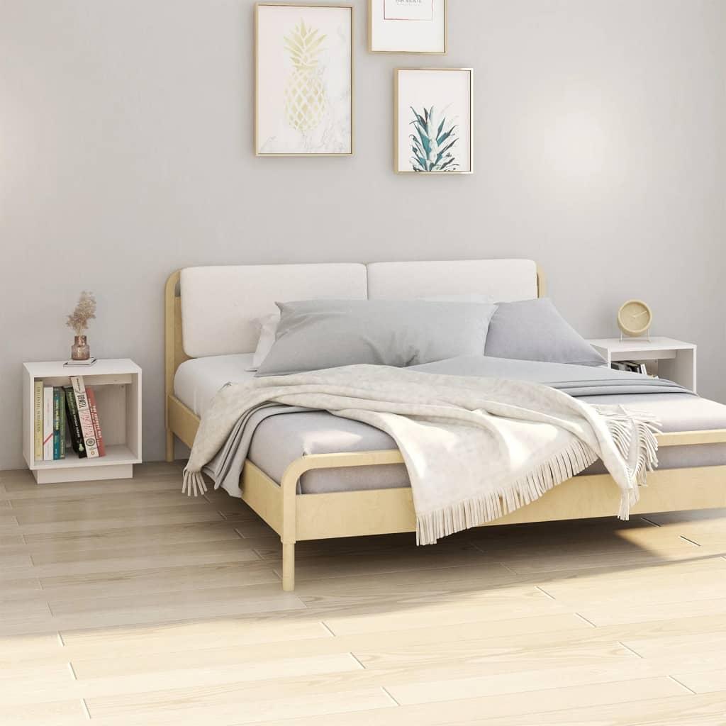 Sengeborde 2 stk. 40x30x40 cm massivt fyrretræ hvid