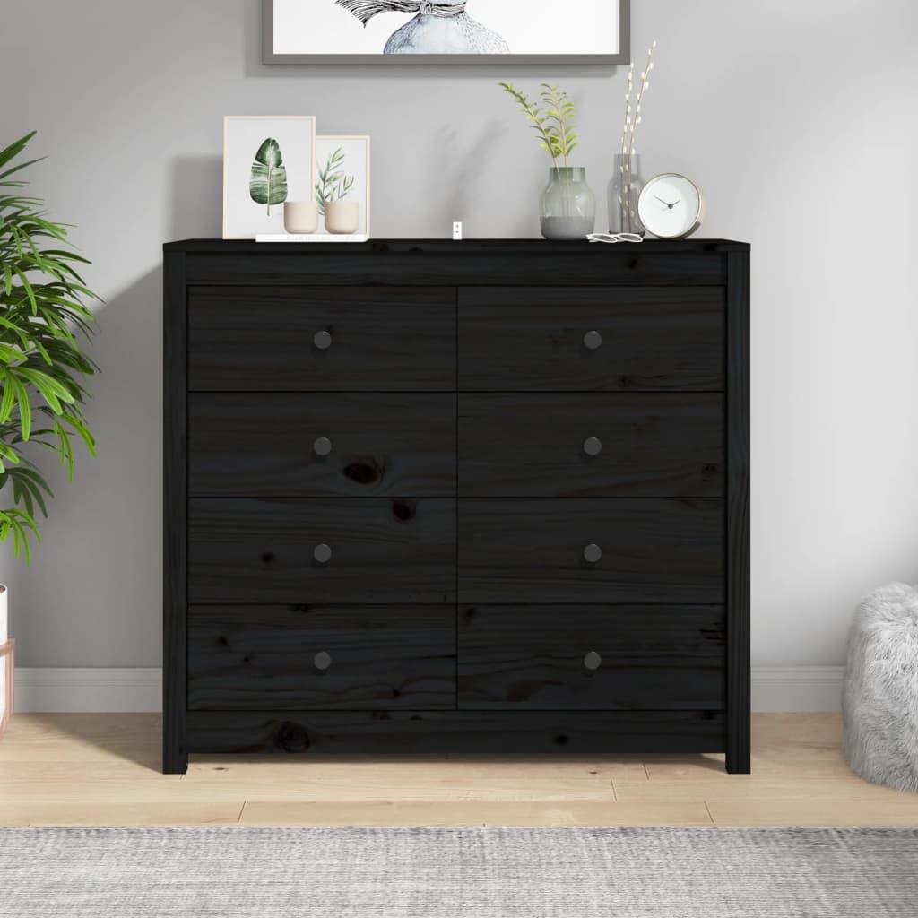 Kommode 100x40x90 cm massivt fyrretræ sort