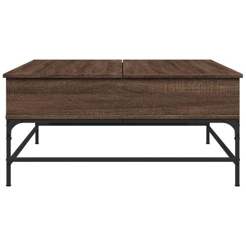 Sofabord 95x95x45 cm konstrueret træ og metal brunt egetræ