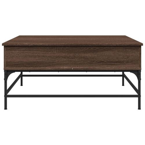 Sofabord 95x95x45 cm konstrueret træ og metal brunt egetræ