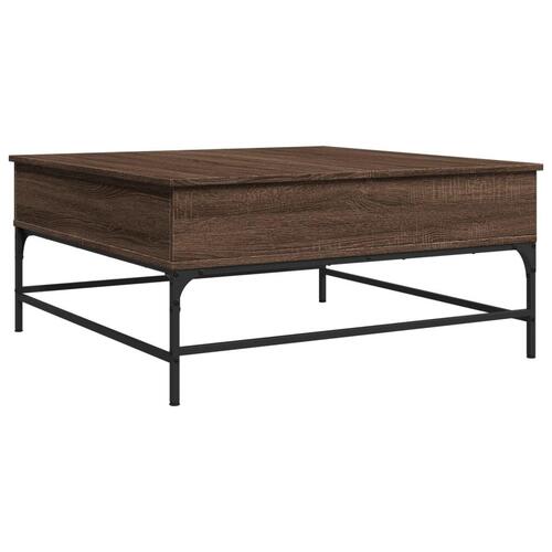 Sofabord 95x95x45 cm konstrueret træ og metal brunt egetræ