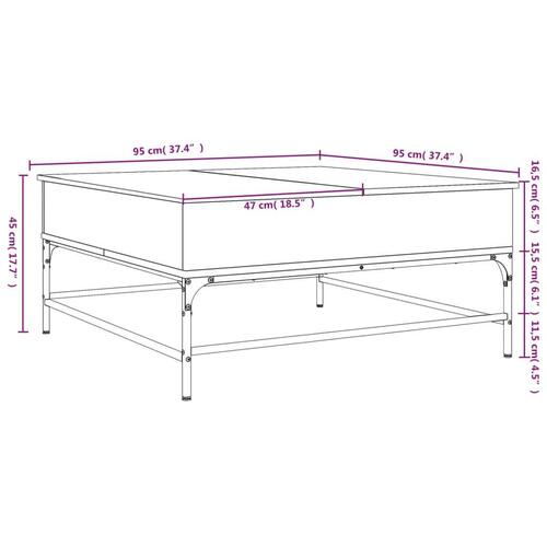 Sofabord 95x95x45 cm konstrueret træ og metal brunt egetræ