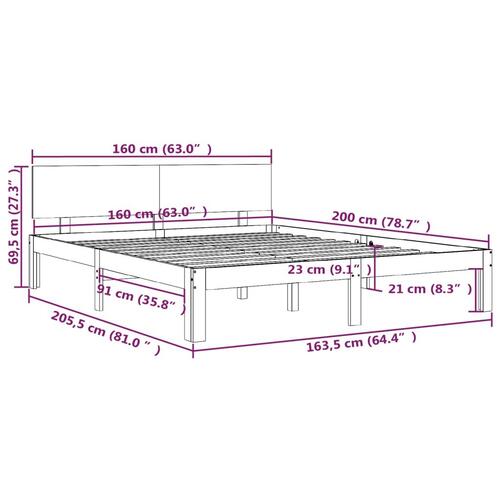Sengeramme 160x200 cm massivt fyrretræ