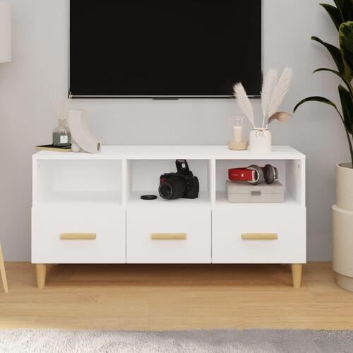 Tv-bord 102x36x50 cm konstrueret træ hvid højglans