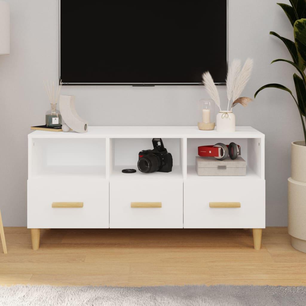 Tv-bord 102x36x50 cm konstrueret træ hvid højglans