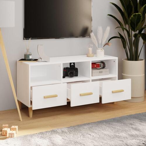 Tv-bord 102x36x50 cm konstrueret træ hvid højglans