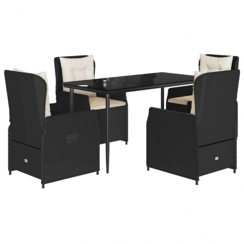 Spisebordssæt til haven 5 dele med hynder polyrattan sort
