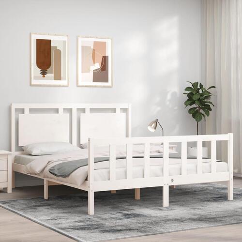 Sengeramme med sengegavl kingsize massivt træ hvid