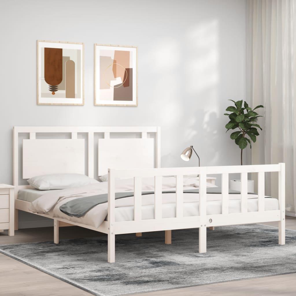 Sengeramme med sengegavl kingsize massivt træ hvid