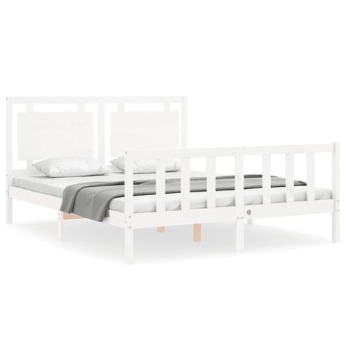 Sengeramme med sengegavl kingsize massivt træ hvid