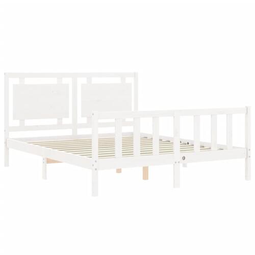 Sengeramme med sengegavl kingsize massivt træ hvid