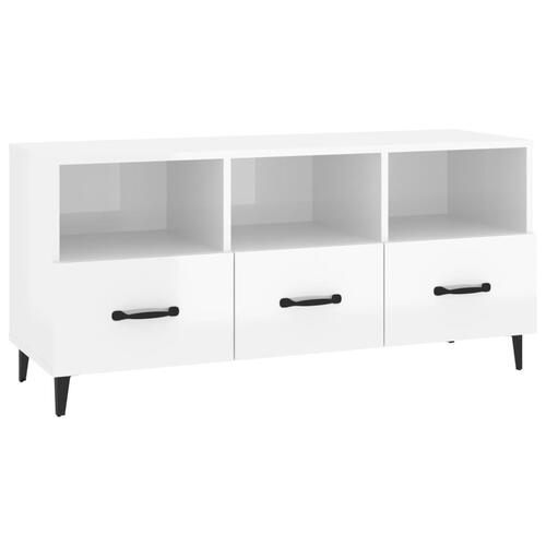 Tv-bord 102x35x50 cm konstrueret træ hvid højglans