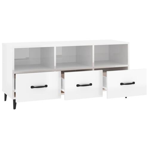 Tv-bord 102x35x50 cm konstrueret træ hvid højglans