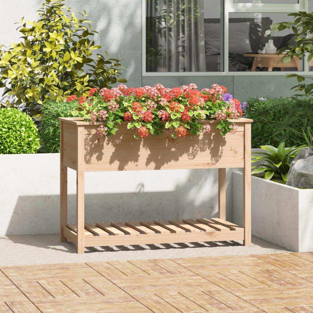Plantekasse med hylde 111,5x54x81 cm massivt fyrretræ