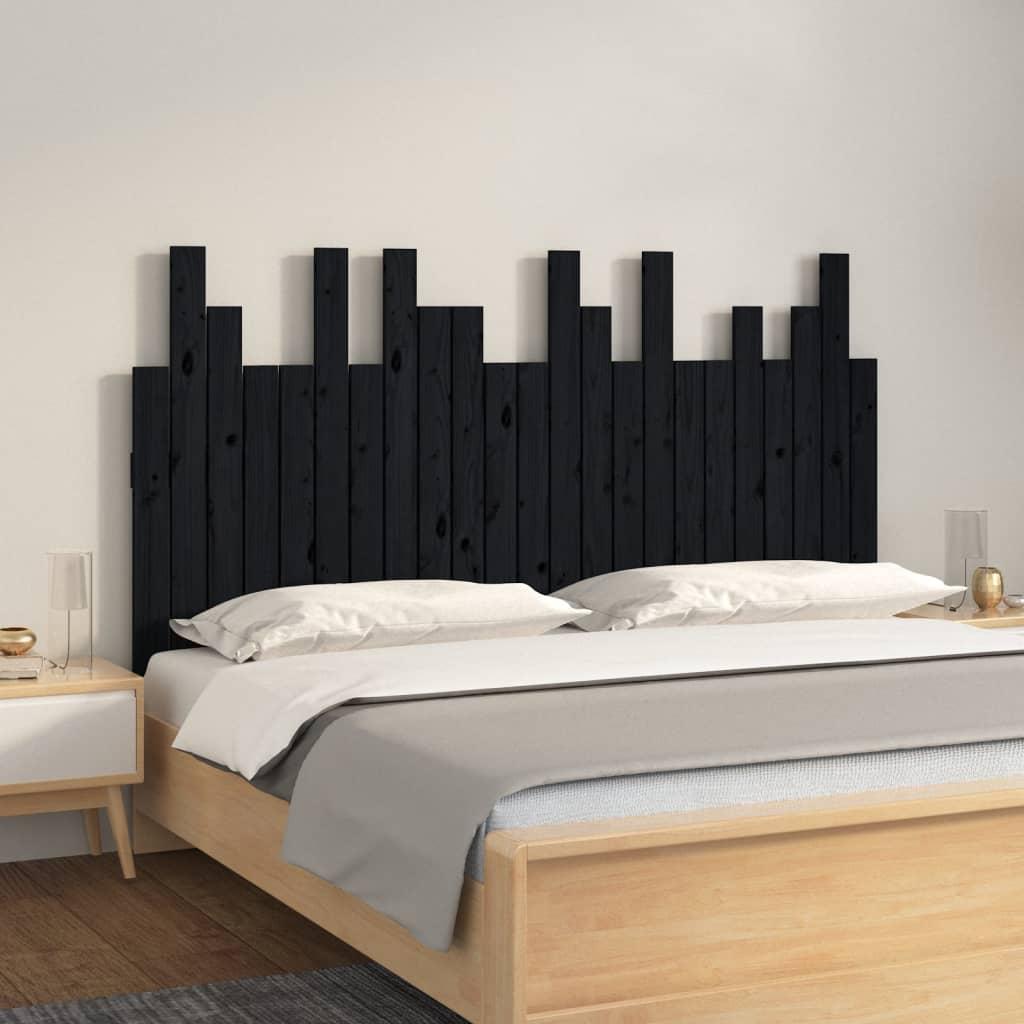 Sengegavl 146,5x3x80 cm massivt fyrretræ sort billede
