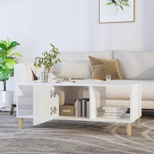 Sofabord 102x50x40 cm konstrueret træ hvid højglans