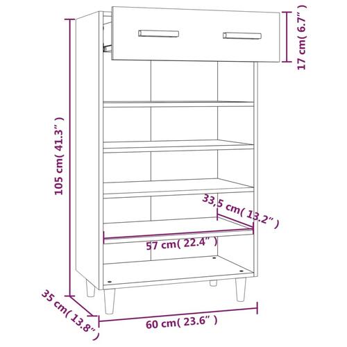 Skoreol 60x35x105 cm konstrueret træ hvid højglans