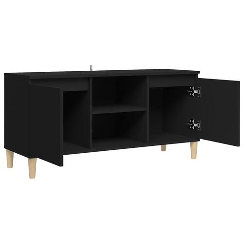 Tv-bord med massive træben 103,5x35x50 cm sort