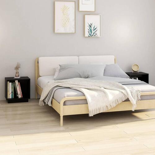 Sengeborde 2 stk. 40x30x40 cm massivt fyrretræ sort