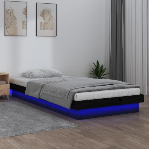 Sengeramme med LED-lys 90x200 cm massivt træ sort