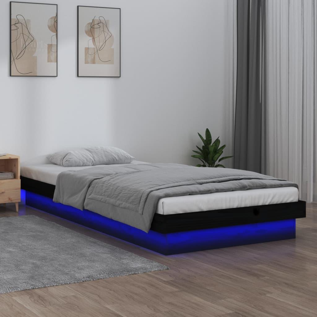 Sengeramme med LED-lys 90x200 cm massivt træ sort