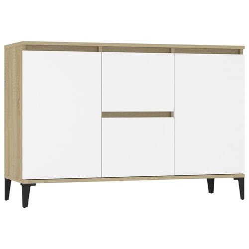 Skænk 104x35x70 cm spånplade hvid og sonoma-eg