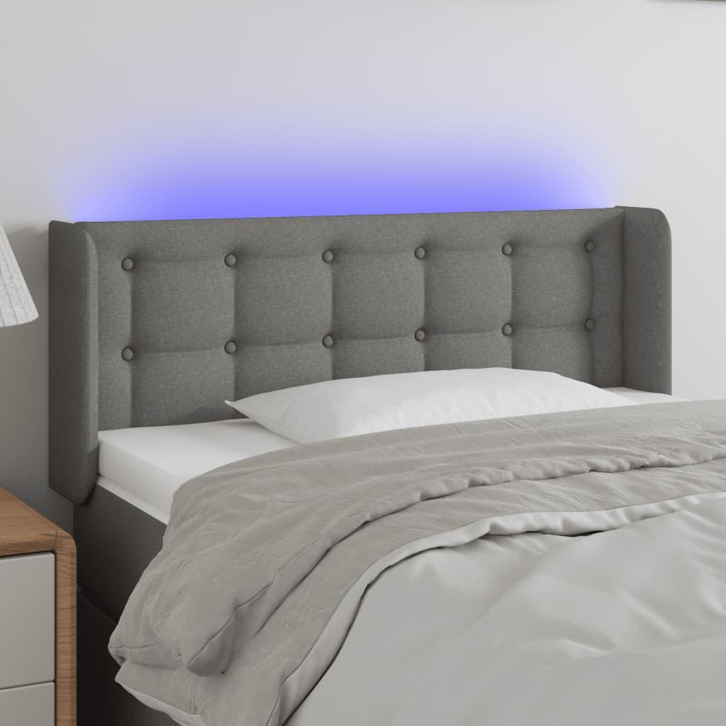 Sengegavl med LED-lys 93x16x78/88 cm stof mørkegrå billede