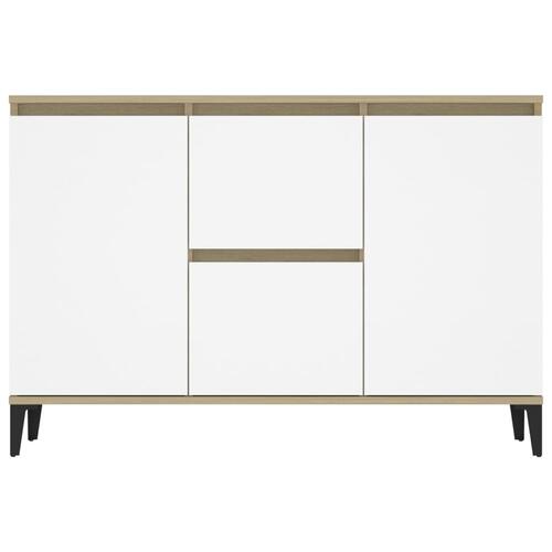 Skænk 104x35x70 cm spånplade hvid og sonoma-eg