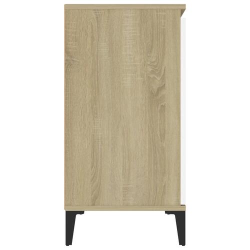 Skænk 104x35x70 cm spånplade hvid og sonoma-eg