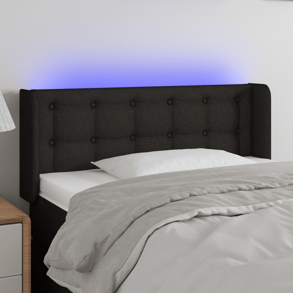 Sengegavl med LED-lys 93x16x78/88 cm stof sort billede