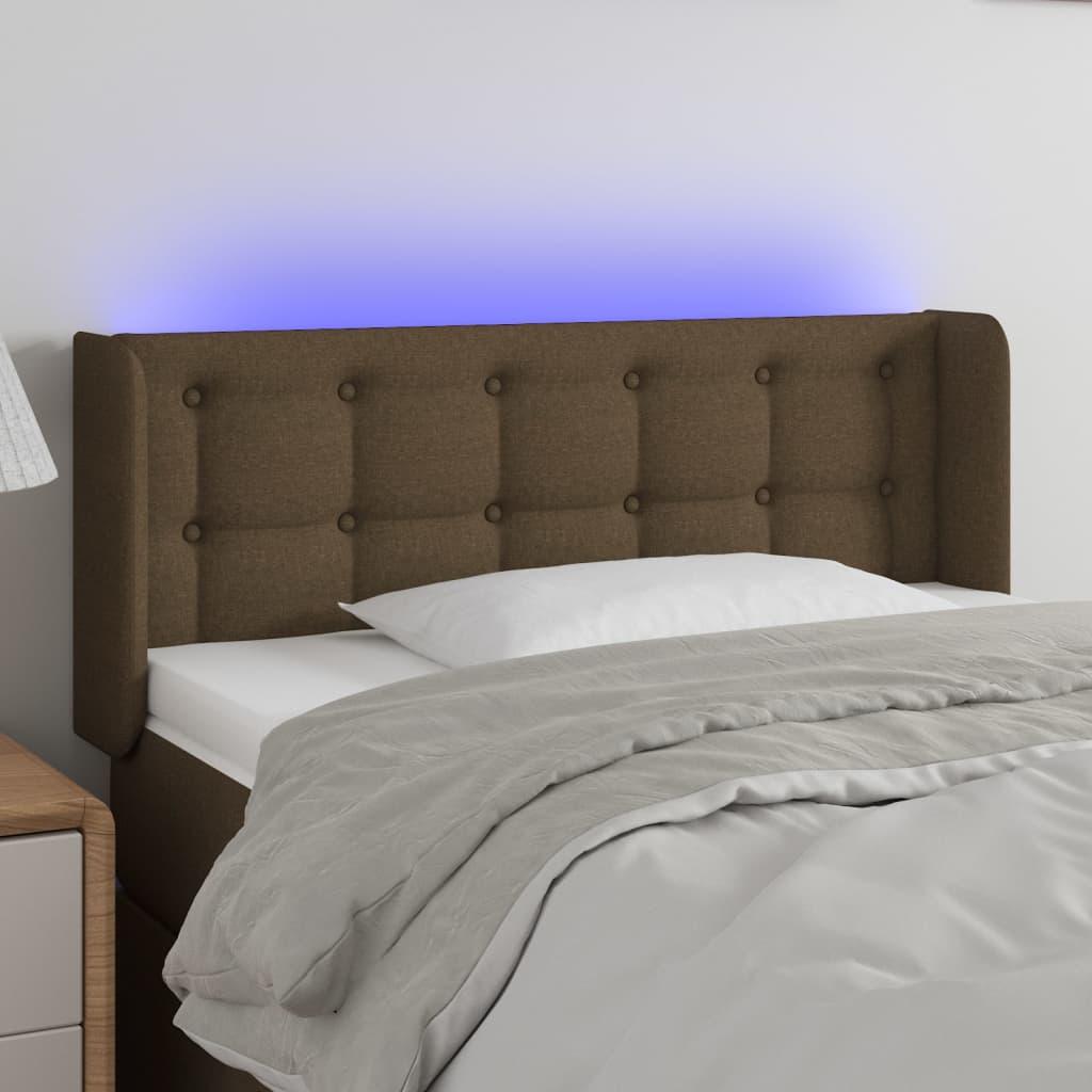 Sengegavl med LED-lys 93x16x78/88 cm stof mørkebrun billede