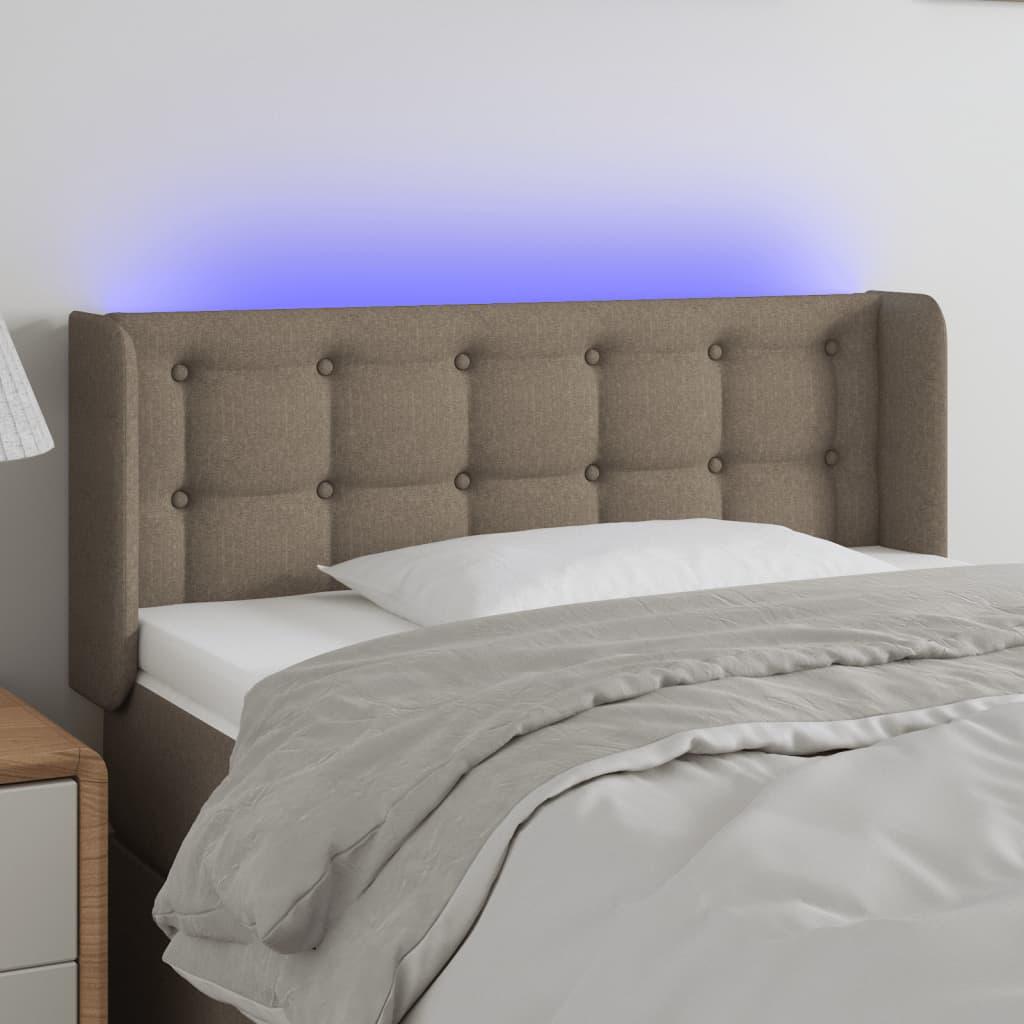 Sengegavl med LED-lys 93x16x78/88 cm stof gråbrun billede