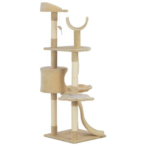 Kattetræ med sisal-kradsestolper 145 cm beige