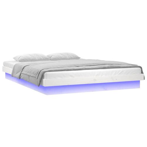 Sengeramme med LED-lys 160x200 cm massivt træ hvid