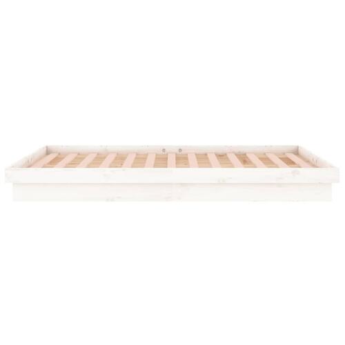 Sengeramme med LED-lys 160x200 cm massivt træ hvid