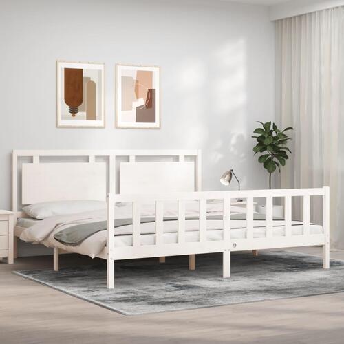 Sengeramme med sengegavl 180x200 cm massivt træ hvid