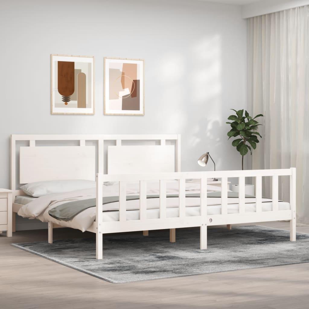 Sengeramme med sengegavl 180x200 cm massivt træ hvid