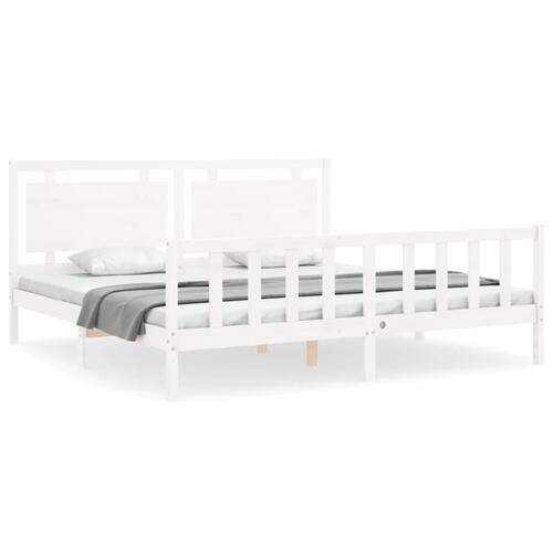 Sengeramme med sengegavl 180x200 cm massivt træ hvid