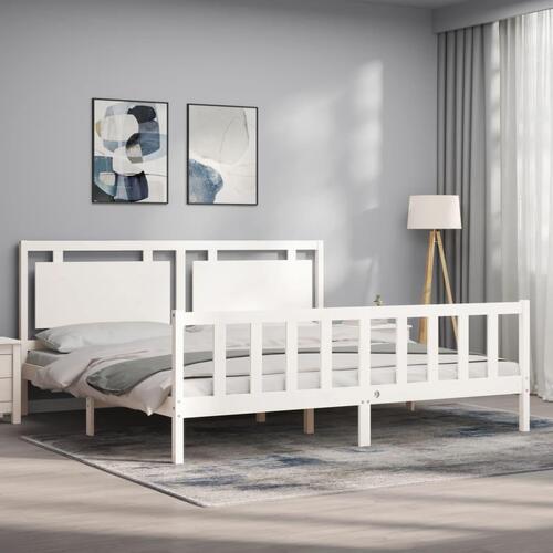 Sengeramme med sengegavl 180x200 cm massivt træ hvid