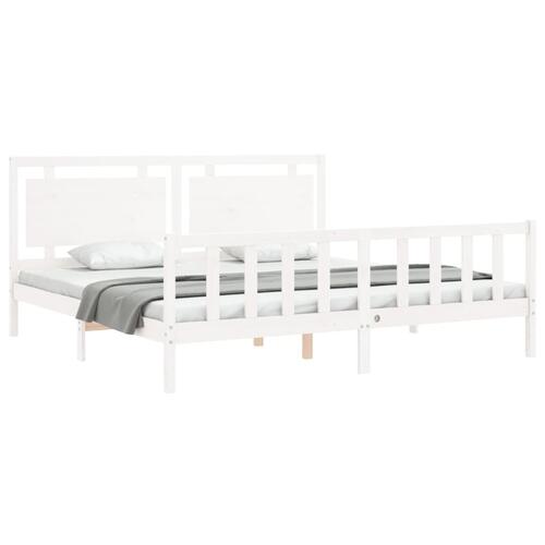 Sengeramme med sengegavl 180x200 cm massivt træ hvid