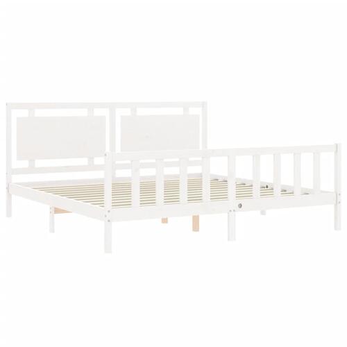 Sengeramme med sengegavl 180x200 cm massivt træ hvid