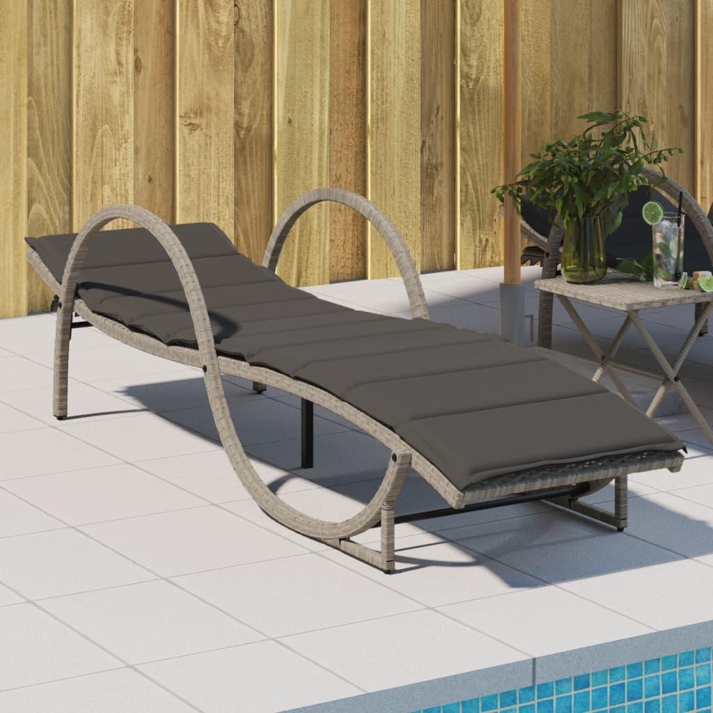 Liggestol med hynde 60x199x42 cm polyrattan lysegrå