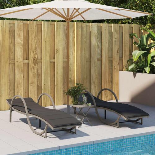 Liggestol med hynde 60x199x42 cm polyrattan lysegrå