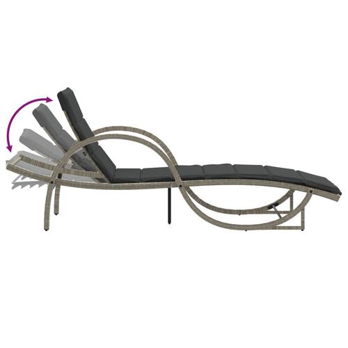 Liggestol med hynde 60x199x42 cm polyrattan lysegrå