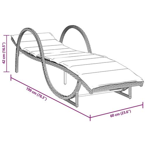 Liggestol med hynde 60x199x42 cm polyrattan lysegrå