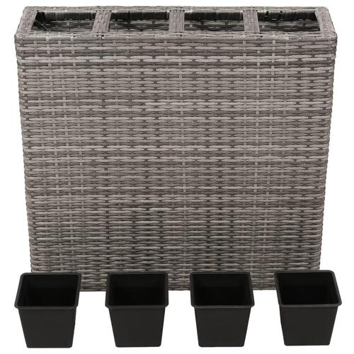 Forhøjet plantekasse med 4 krukker polyrattan grå