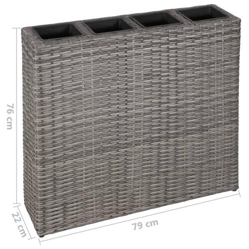 Forhøjet plantekasse med 4 krukker polyrattan grå