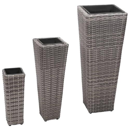 Forhøjede plantekrukker 3 stk. polyrattan grå