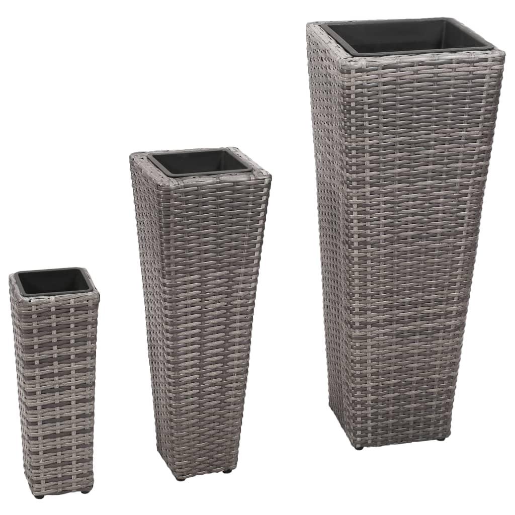 Forhøjede plantekrukker 3 stk. polyrattan grå